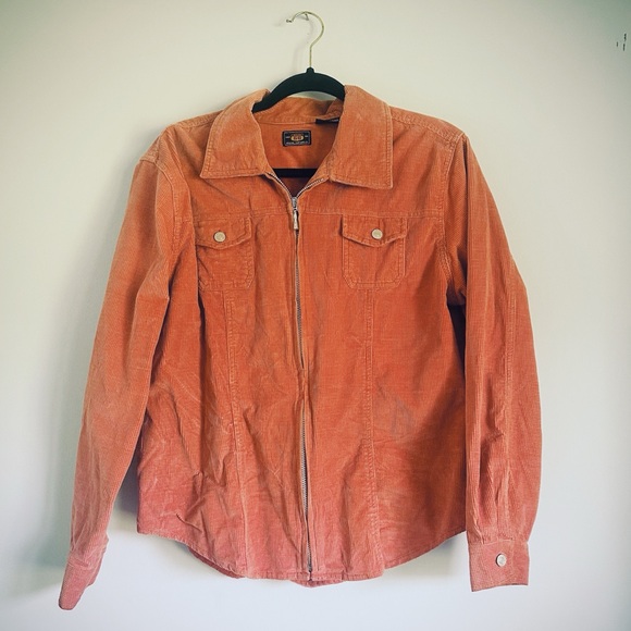 Corduroy Route 66 Salmon Color Full Zip Up Shirt Jacket Size Large - Picture 1 of 10